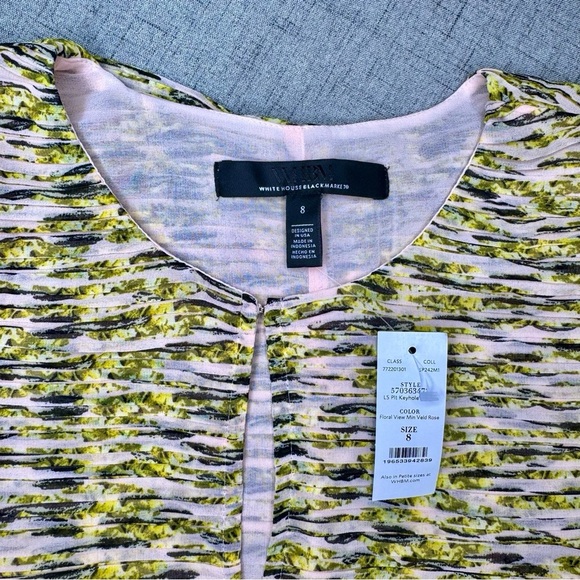 White House Black Market Long Sleeve Pleated Blouse Pink Yellow Floral 8 NWT - Picture 13 of 16